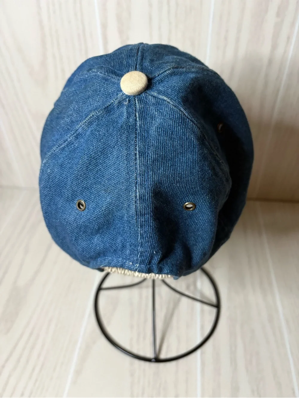 VINTAGE Winnie The Pooh Hat Blue Denim Cap Stretch Back 90s Disney Retro